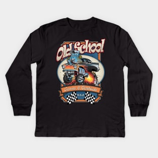 Vintage Old School Gassers and Gearheads Car Cartoon Illustration Kids Long Sleeve T-Shirt